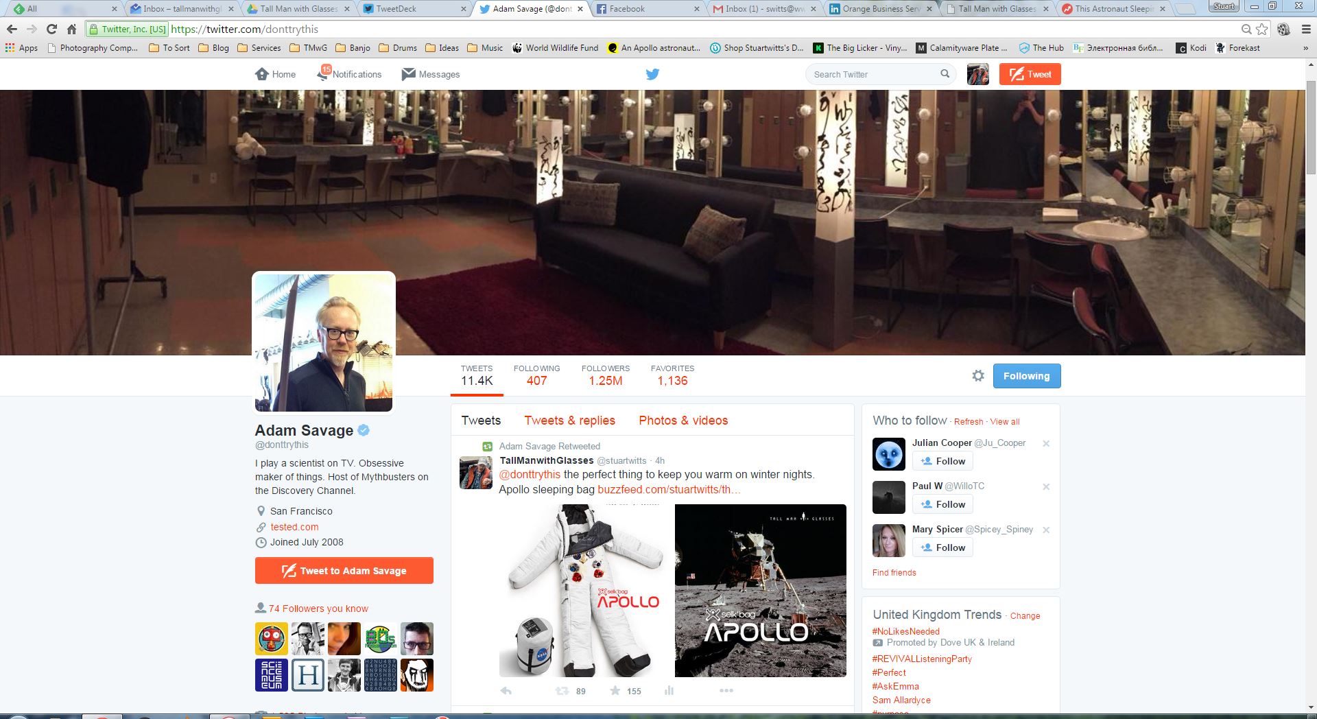 Adam Savage (Mythbusters) shows his support for the Apollo Selk'Bag